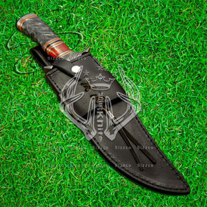 มีดล่าสัตว์เหล็กดามัสกัสแบบกำหนดเองมีดปลอกหนังและมีดปลอกหนังสีเหมาะสำหรับเป็นของขวัญ - Product Image 5