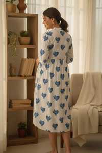 Robe de maternité personnalisée parfaite pour femmes enceintes, confortable, à manches longues pour l'allaitement, robe ample en coton, main douce, bloc imprimé - Product Image 2