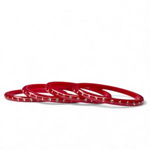 Traditional Shiny Red Acrylic Bangle Set with <b>Pearl</b> Studded Design Trendy Wedding Everyday Wear Wholesale Bulk for <b>Women</b> - Product Image 3