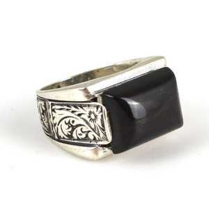 925 Sterling Silver Men's Rectangular <b>Ring</b> with Black Onyx Stone Rhodium & Gold Plated for Everyday Wear Gemstone Jewelry - Product Image 3