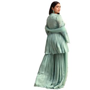 ชุด Kurta Sharara แบบปักผงสีฟ้าพร้อม dupatta สำหรับงานปาร์ตี้งานแต่งงานงานเลี้ยงฉลองชาติพันธุ์โอกาสอินเดีย - Product Image 5