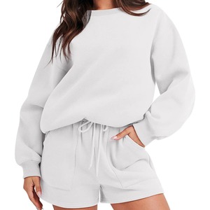 Conjunto Casual de Dos Piezas para Mujer, Sudadera y Pantalones Cortos de Punto por Encima de la Rodilla - Product Image 6