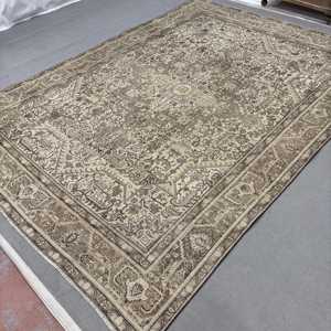 Vintage Turkish Rug, 9.3x12.2 ft Rug, Gray <b>Brown</b> Floral Wool Rug - Product Image 2