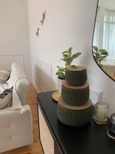 Green Macrame <b>Basket</b> Wooden Lid Storage Organizer Handmade Stylish Functional Decorative for Bedroom Kitchen Living Room - Product Image 2