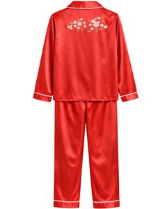 Conjunto de Pijama de Seda Satén Bordado en Rojo para Mujer, Fabricante, Camisa de Manga Larga con Botones, Ropa de Dormir de Lujo, Suave, Ropa de Estar por Casa - Product Image 5