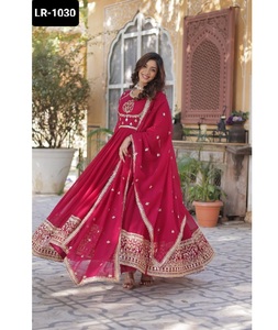 Dernières femmes portent fausse Georgette avec de riches paillettes brodées Anarkali de travail avec bordure en dentelle attrayante Dupatta - Product Image 1