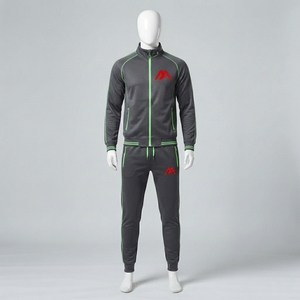 Conjunto Deportivo para Hombre en Gris Carbón, Chaqueta Deportiva con Cierre Completo, Pantalones Jogger con Ribete Verde, Ropa Deportiva para Entrenamiento, Gimnasio, Running y Fitness - Product Image 1