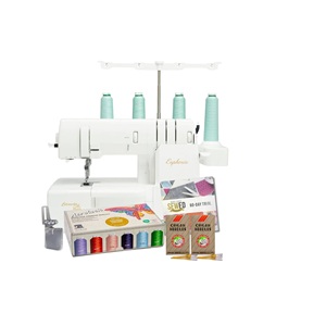 Machine à coudre surjeteuse Euphoria blanche avec bobines de fil et aiguilles pour la finition des vêtements - Product Image 1