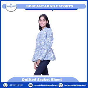Chaqueta acolchada de algodón de alta calidad para mujer, chaqueta acolchada de algodón suave con estampado de bloque de mano, a la venta - Product Image 2