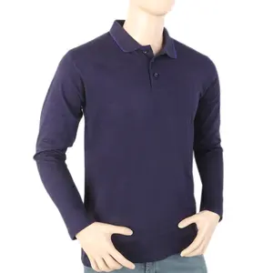 T-shirts en coton à manches longues et col polo uni pour hommes, polo uni à manches longues, t-shirts unis à manches longues pour hommes - Product Image 5