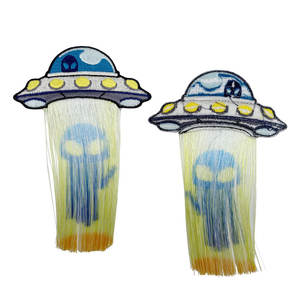 Parches con flecos bordados para planchar para niños, bordado divertido con borla impresa de Alien - Product Image 2