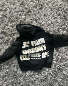 Fabricant OEM, sweats à capuche en molleton de coton lourd, broderie usée et délavage à l'acide, streetwear de qualité supérieure, fermeture éclair, 500 GSM - Product Image 5