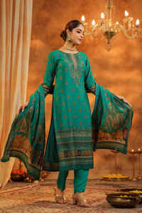 พิมพ์ลายนกเป็ดน้ำพื้นเมืองพร้อมกางเกงเนื้อแข็งและพิมพ์ลายคอกลมผ้ามัสลิน dupatta - Product Image 3