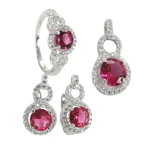 Conjunto de Joyería Fina para Mujer, Anillo, Aretes y Colgante de Plata con Rubí y Perla, para Fiestas, Bodas, Regalos, Rajasthan - Product Image 3