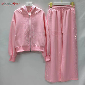Rhinestone Embellished Women <b>Tracksuit</b> With Full Front Zip And Modern Slim Fit Premium Women Rhinestone <b>Tracksuit</b> - Product Image 2