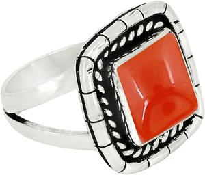 Piedra preciosa cornalina, Color naranja, forma cuadrada, Plata de Ley 925 sólida, anillo hecho a mano, joyería, anillo de plata de ley, joyería - Product Image 4