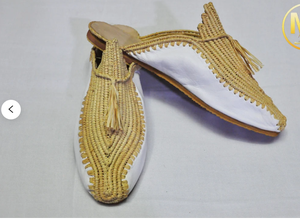 Chaussures blanches pour femmes, chaussures en raphia marocain avec glands, Babouche en raphia, - Product Image 1