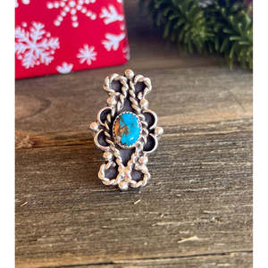 Handmade Navajo <b>Boho</b> Dainty <b>Ring</b> Mohave Turquoise & Sterling <b>Silver</b> Ethnic Gemstone Jewelry Size 7 Perfect Gift - Product Image 1