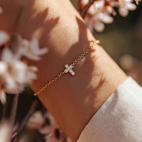Bracelet avec pendentif croix plaqué or, zircon, argent sterling 925, fournisseur de bijoux sur mesure
