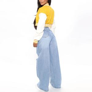 แจ็กเก็ตสตรีทเสื้อครอปสไตล์ไฮสตรีทเสื้อแจ็กเก็ตทีมโรงเรียนเอวลอย/100% ระบายอากาศได้ดี - Product Image 2