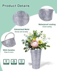 Modern Rustic Home & Garden Decor Farmhouse-Style Galvanized Metal French Flower <b>Bucket</b> <b>Tin</b> Vase Holder with Distinctive Design - Product Image 2