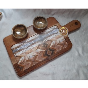 Nouvel arrivage Bol de service à croustilles et trempettes Ensemble de plateau d'apéritif en bois d'acacia avec gobelet à trempette pour grossistes - Product Image 2