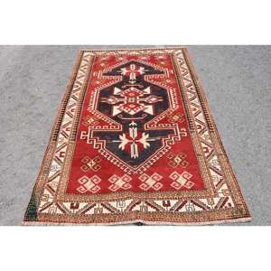 Classic <b>Red</b> Beige <b>Wool</b> Rug 4.4 X 6.6 ft Kilim Style Large Area Turkish Rectangle Rugs Latex Backing for Hallway 10mm Thickness - Product Image 1