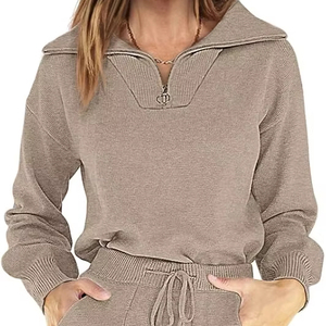 Conjuntos de Dos Piezas para Mujer, a la Moda 2024, Pantalones Deportivos de Manga Larga con Media Cremallera y Transpirables, 100% Algodón para Invierno - Product Image 1