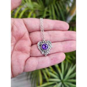 Collar de Plata de Ley con Amatista Natural Hecha a Mano, Colgante de Gema Morada, Dijes Finos para Mamá, Aniversario, Navidad - Product Image 6