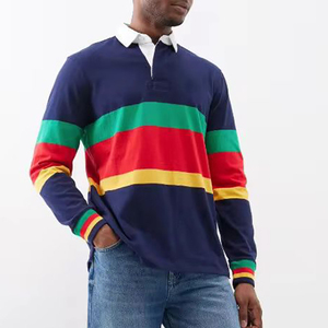 2025 nouveau gros hommes Rugby pour polos meilleure qualité toile à manches longues Jersey blanc rayure col noir gris couleur - Product Image 5