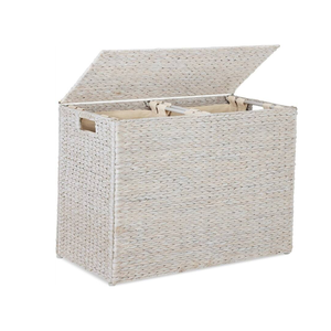 Handwoven Whitewash Water Hyacinth <b>Large</b> Double <b>Laundry</b> Hamper <b>with</b> <b>Lid</b> & Liner 2 Sections <b>Large</b> <b>Laundry</b> <b>Basket</b> from Vietnam - Product Image 4