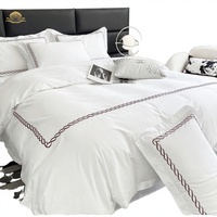 Parure de lit d'hôtel de luxe tissée unie 100% coton 300TC avec housse de couette brodée de corde marron style européen-américain