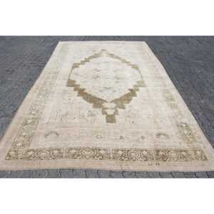 Tapis turc surdimensionné 7x11,7 pieds, tapis en laine vintage à fleurs blanches - Product Image 1