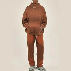 Custom Made Men Winter Solid Acid Wash Hooded Plus Size <b>Tracksuit</b> 100% Cotton Lightweight Custom Logo Printing OEM Service - Product Image 1
