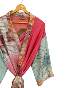 Sari Tissu Robe Kimono Pour Elle Bikini Cover Up Night Wear Longue Robe, Fait à la Main Indien Vintage Recyclé Soie Sari Kimono, - Product Image 4