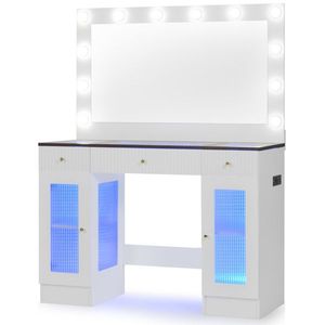 Modern Wood Vanity Desk with Large Mirror for Hollywood Bulbs Glass Top & Power Outlet for Dressing brand new - Product Image 4