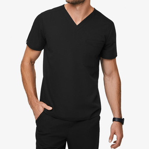Hospital Men's <b>Scrub</b> <b>Tops</b> Cotton Polyester Spandex Stretchy Seamless Fusing Soft Comfortable Uniform Sets - Product Image 1