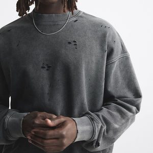 Pull-over en coton personnalisé ras du cou lavé à l'acide brodé épaules tombantes Sweat-shirt pour hommes - Product Image 4