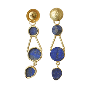 Boucles d'oreilles pendantes vintage en lapis-lazuli, laiton plaqué or 18 carats, Laxmi Jewelers LJ 1429, cadeau pour femme - Product Image 3