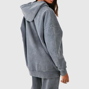 Ligero lavado ácido Vintage desteñido desgastado mujeres sudadera de gran tamaño poliéster algodón invierno Casual patrón sólido - Product Image 4