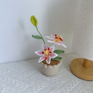 Pot de fleurs en forme de lys à double tête au crochet, décoration florale artisanale pour la maison, mariage et événements d'entreprise - Product Image 2