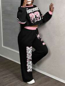 Survêtement en coton molletonné uni pour femmes, taille moyenne, grande taille, vêtements de rue d'hiver, teinture unie avec broderie, vente en gros OEM - Product Image 3