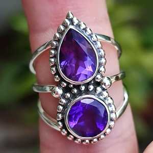 Navya Craft Handmade 925 Sterling Silver Boho <b>Statement</b> <b>Ring</b> Amethyst Inlay Size 4-13 for Christmas Anniversary Women's Jewelry - Product Image 6