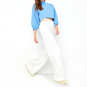 Fait sur mesure 100% coton pantalon évasé à capuche respirant respirant évasé survêtement ensembles femmes vêtements d'hiver décontracté motif solide - Product Image 2