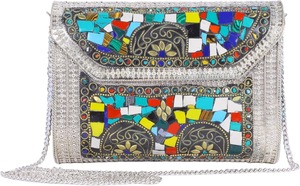 Sac à main de soirée en mosaïque fait main avec une beauté artistique, sac à main en mosaïque de laiton indien avec des pierres semi-précieuses à prix avantageux - Product Image 4