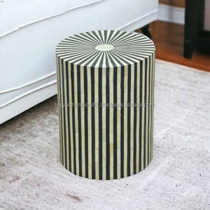 Table d'appoint de lit en incrustation d'os au design unique Tabouret à rayures en incrustation d'os noir d'Inde - Product Image 4