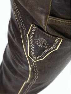 Kniebundhosen informal en cuero de ante de vaca marrón oscuro Trachten alemán estilo bávaro Oktoberfest cintura media-Kniebundhosen - Product Image 4