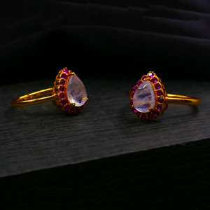 Bague ajustable en argent sterling 925 plaqué or pour mariage et fiançailles avec grenat rhodolite et pierre de lune - Product Image 4
