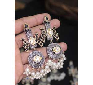 ชุดต่างหูแขวนสองโทนสีดำสีเงินทองเหลืองฐาน monalisa หิน pachi FUSION สแตนเลสสำหรับวันครบรอบแต่งงาน - Product Image 1