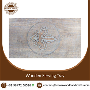 Bandeja grande de forma cuadrada de madera de mango de calidad superior, bandeja de madera tallada de diseño personalizado con asas de metal para restaurantes y hoteles - Product Image 3